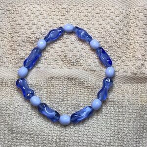 Blue Glass Bead Stretch Bracelet - Handmade by Evelyn